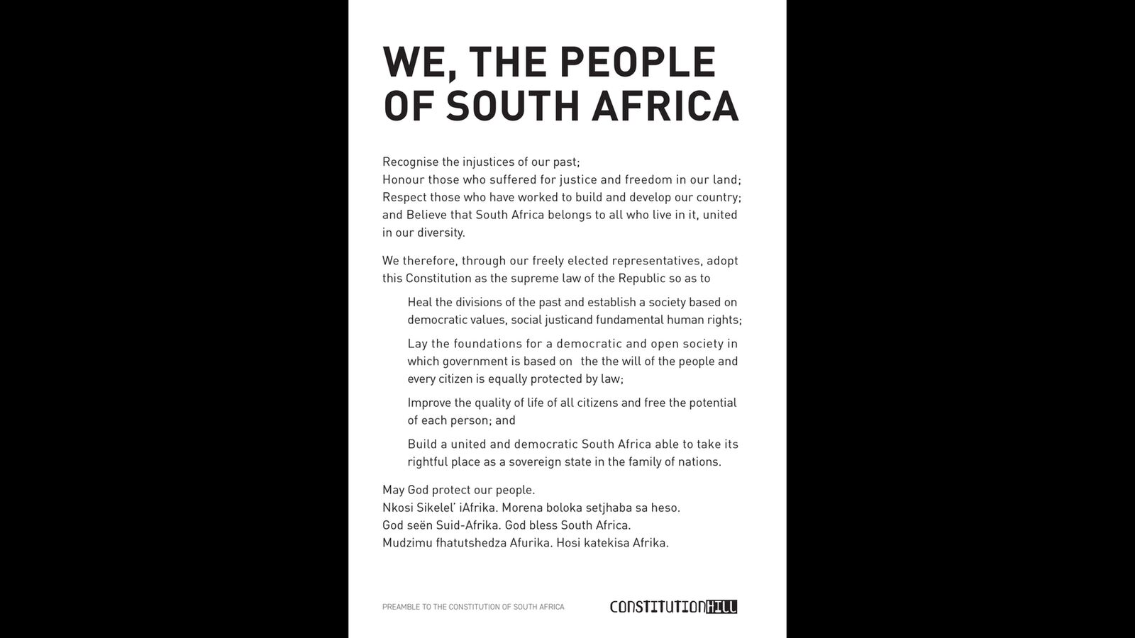 Preamble to the Constitution of South Africa We the People